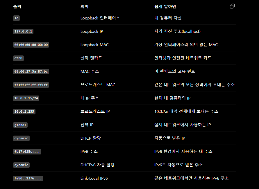 ip addr 출력 항목 의미